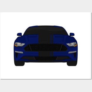 Mustang GT Kona-Blue + Black Stripes Posters and Art